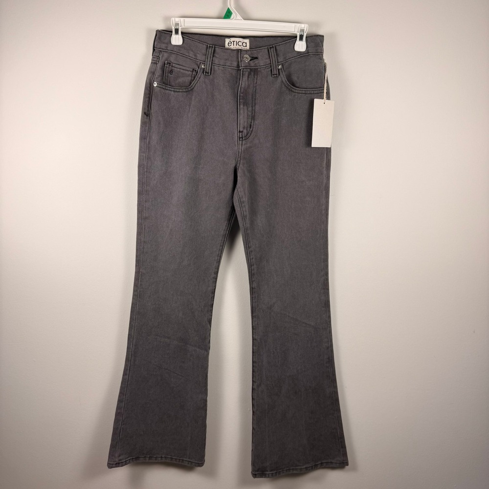Etica Nina High Rise Flare Jeans Stormy Skies Grey Denim Size 27 NEW